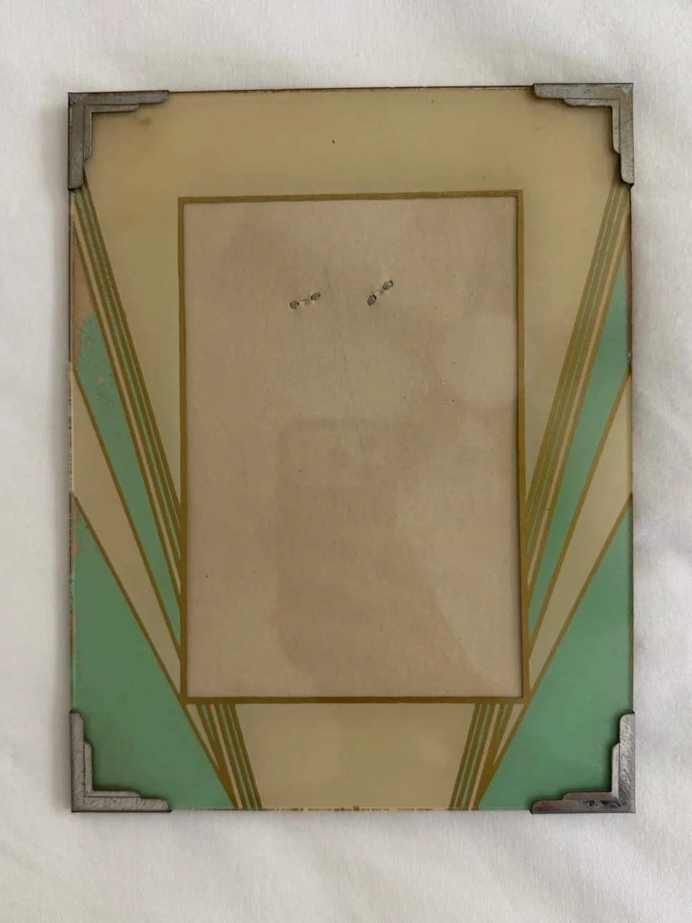 1930’s / 1940’s Art Deco Mint and Cream Reverse Painted Glass Picture Frame